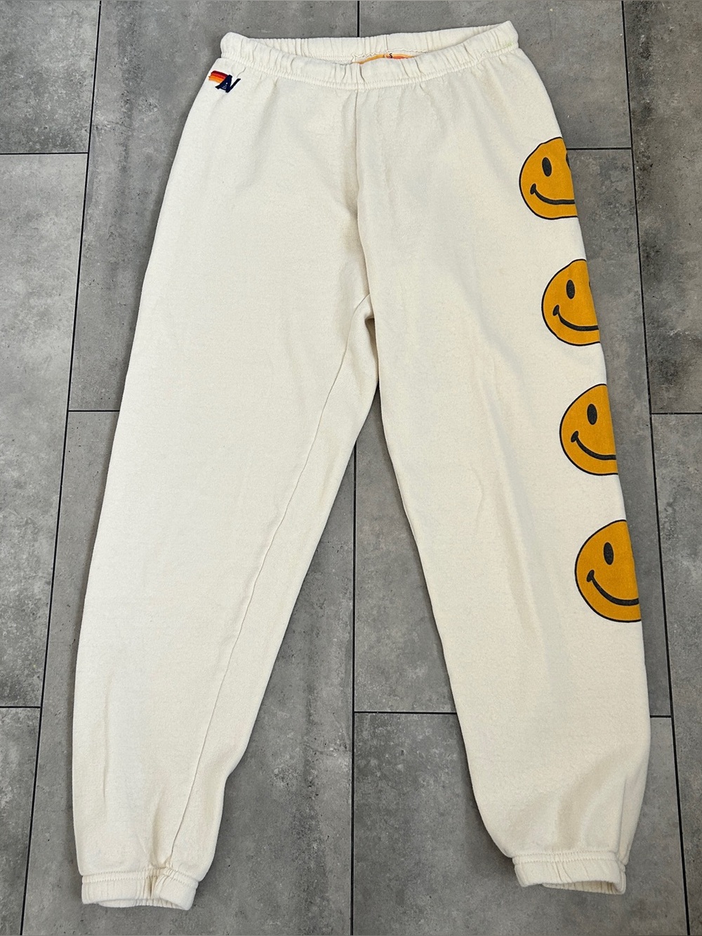 Aviator Nation Smiley 2 cream neutral jogger sweatpants small